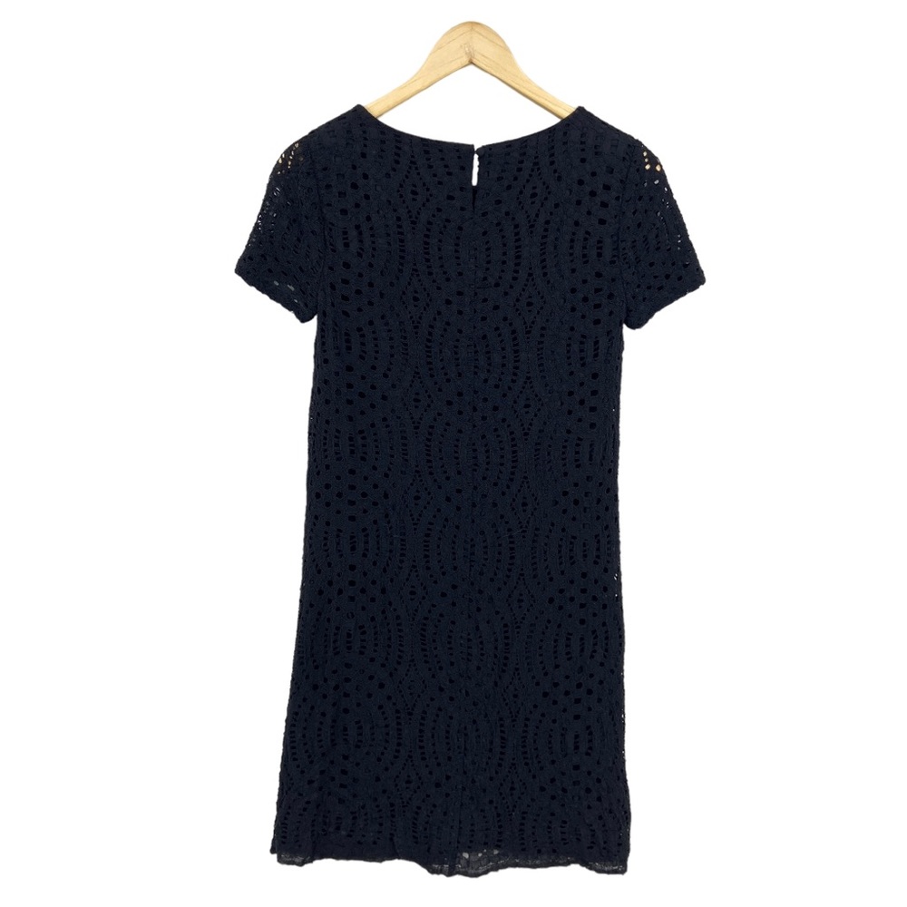 J CREW Lace Shift Dress with Scalloped Hem Short Sleeve Black H5408